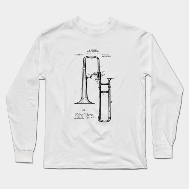 Slide Trombone Patent 1902 Musician Gift Long Sleeve T-Shirt by MadebyDesign